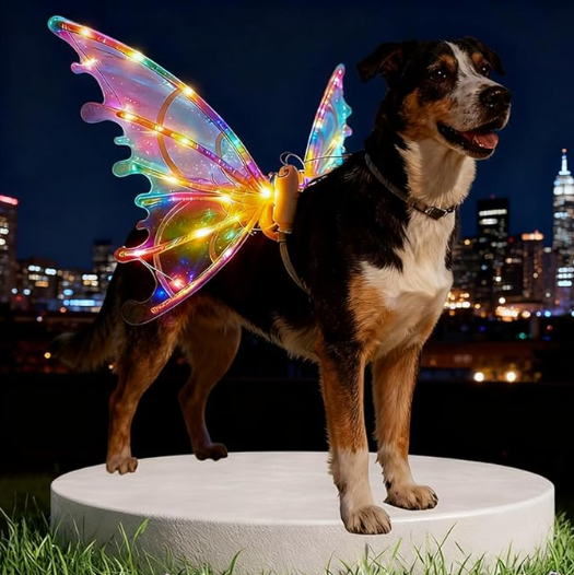 Fairy Wings for Dogs, Pet Glowing Wings Costume with LED Lights, Christmas Cosplay Puppy for Medium Large Dog, Dress Your Dogs Like Butterfly (Colorful - Rechargeable)