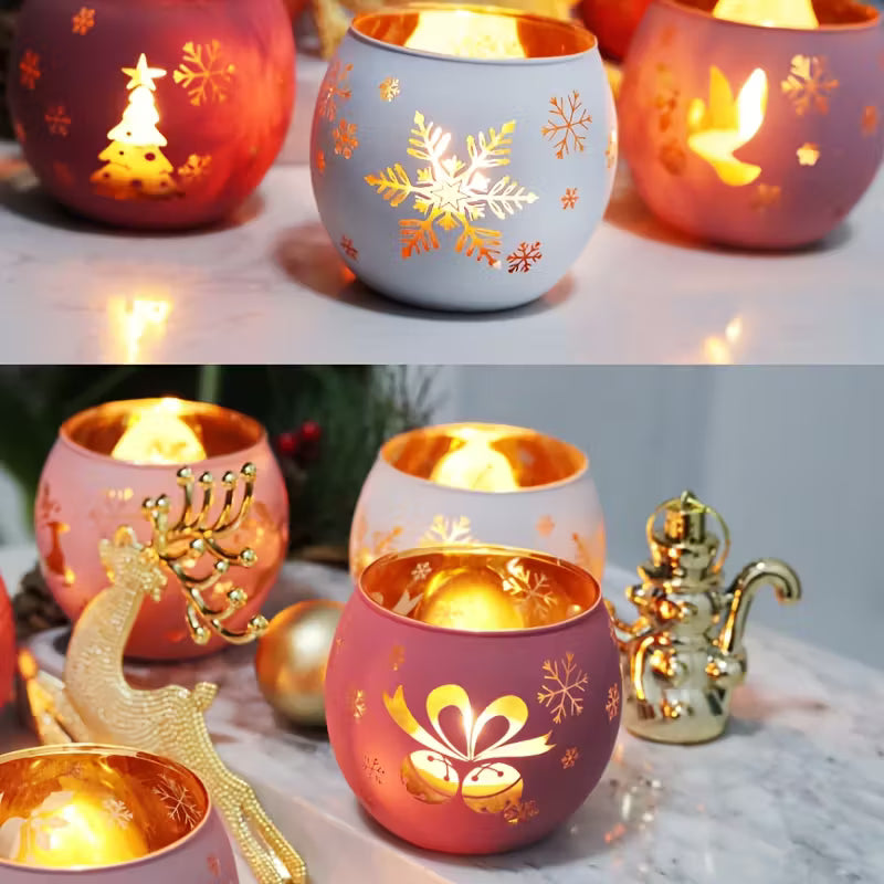 6pcs Classic Electroplated Engraved Translucent Vintage Candle Holders with Golden Accents - Perfect for Thanksgiving, Halloween, Christmas, Easter, Valentine'S Day Tabletop Decor, Candle Holder Decor