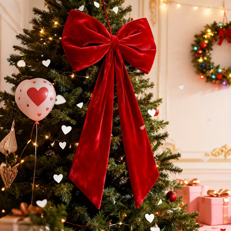 40 Inch 3D Large Velvet Red Bow Christmas Giant Bow Decoration Big Red Ribbon Party Backdrop Wall Decor for Room Door Xmas Tree Birthday Wedding Bachelorette Baby Shower Tree Toppers