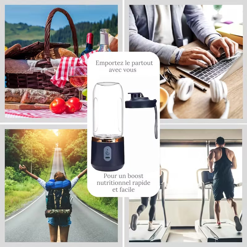 A High-Quality Juicing Cup with a Capacity of 400 Milliliters, Featuring a 2-In-1 Portable Lid And 6 Blades for Juicing, Perfect for Sports And Travel, And USB Rechargeable.