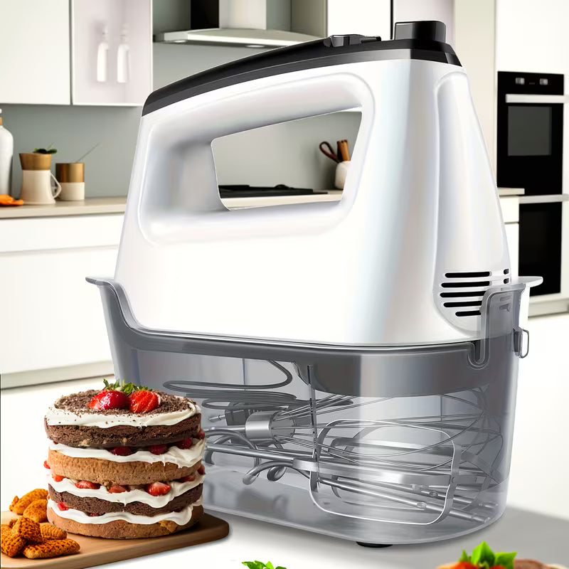 Hand Mixer, Handheld Mixer With Storage Case 5-Speed Plus Turbo Hand Mixer Electric With 5 Stainless Steel Attachments(2 Beaters, 2 Dough Hooks And 1 Whisk), Silver.