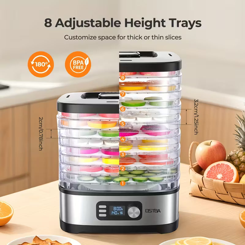 Food Dehydrator Machine Adjustable Temperature & 72H Timer, 5-Tray Dehydrators for Food And Jerky, Fruit, Dog Treats, Herbs, Snacks, LED Display, 240W Electric Food Dryer, Recipe Book