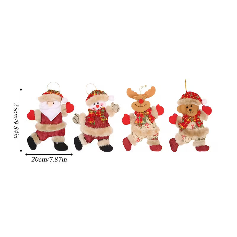12pcs Festive Christmas Tree Ornaments - Santa, Snowman, Reindeer & Bear Figures with Red & White Scarves, Golden Balls & Red Bows - Perfect for Holiday Decor, Christmas Decorations