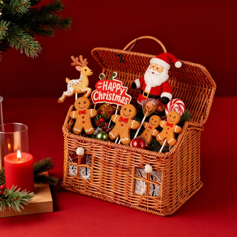 Handwoven House-Shaped Basket with Lid - Party Candy Storage, Gift Box, Desktop Organizer, Farmhouse Home Decor, Christmas/Halloween/Thanksgiving/Wedding/Birthday Present. Cute Plastic Box for Coffee/Tea/Snacks, Suitable for All 4 Seasons