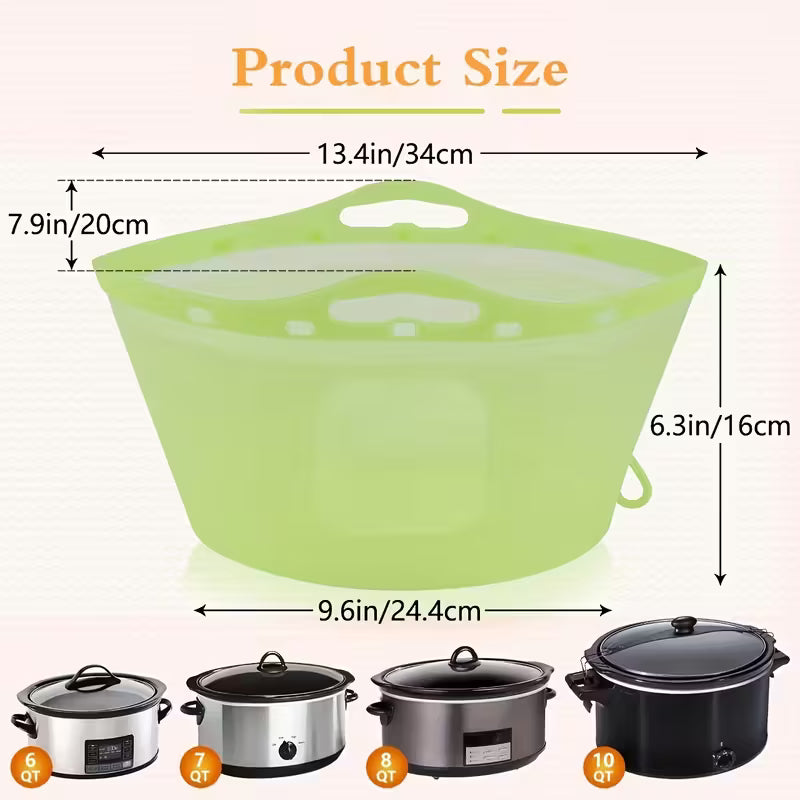 1pc Silicone slow cooker slot, reusable 6-10QT slow cooker liner divider Silicone slow cooker liner, leak proof dishwasher safe cooking bag slot, suitable for oval or round slow cookers.
