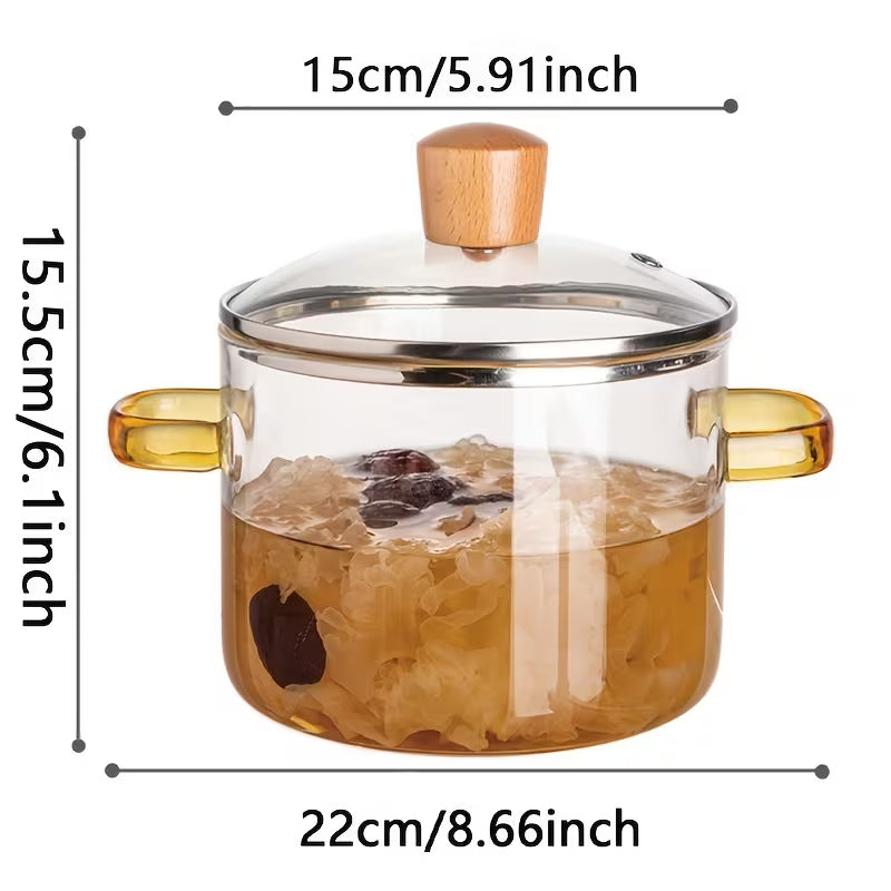 54oz Borosilicate Glass Cooker With Handle Heat Resistant Transparent Soup Congee pot Suitable For Stoves And Ovens Perfect For Families And Restaurants Perfect for Soups Milk Ramen Odorless Kitchen Essential for Christmas Gifts & Holiday Cooking