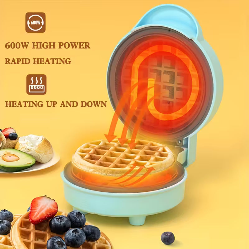 Easy-Clean Mini Waffle Maker with Non-Stick Coating - BPA-Free, 110V Plug-In Round Waffle Pan for Perfect Breakfasts at Home