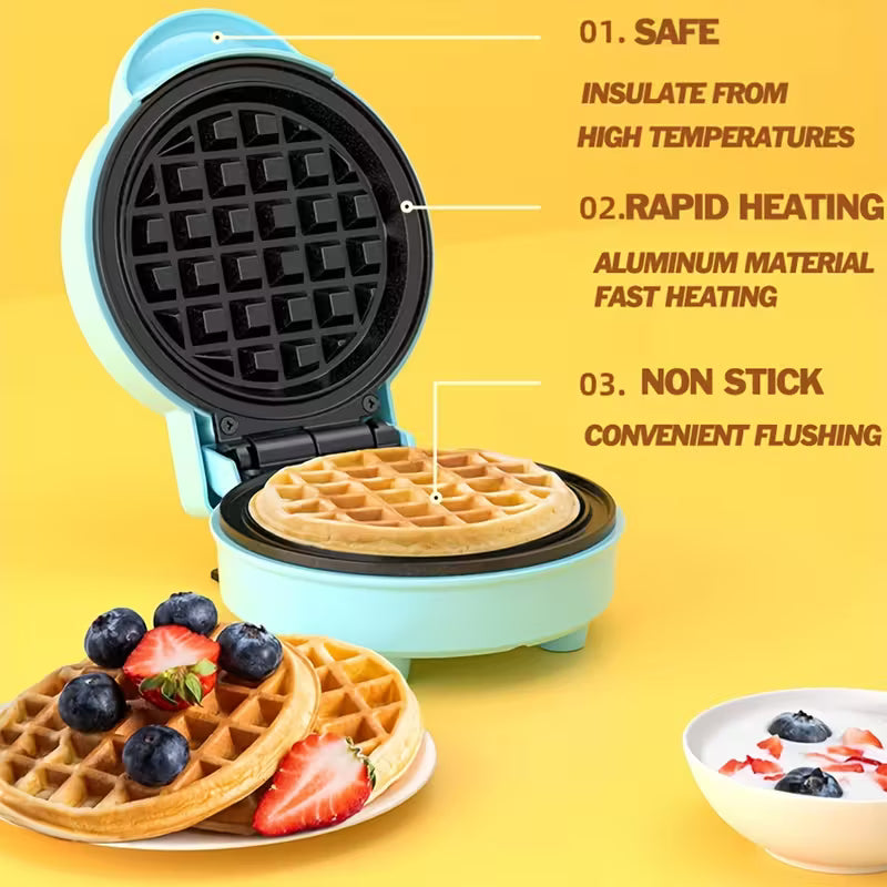 Easy-Clean Mini Waffle Maker with Non-Stick Coating - BPA-Free, 110V Plug-In Round Waffle Pan for Perfect Breakfasts at Home