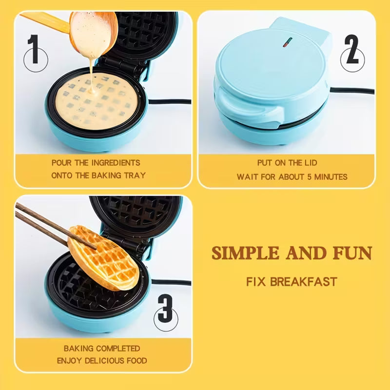 Easy-Clean Mini Waffle Maker with Non-Stick Coating - BPA-Free, 110V Plug-In Round Waffle Pan for Perfect Breakfasts at Home