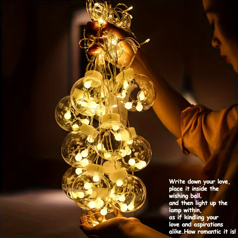 118.11-Inch Wish Ball String, New Model for 2025, Featuring 8 Lighting Modes, 108 Leds, 12 Wish Balls, Battery-Operated (No Plug), Wall-Mounted, Made of Plastic, Suitable for Christmas, Valentine'S Day, Family Gatherings, Bedrooms, Parties