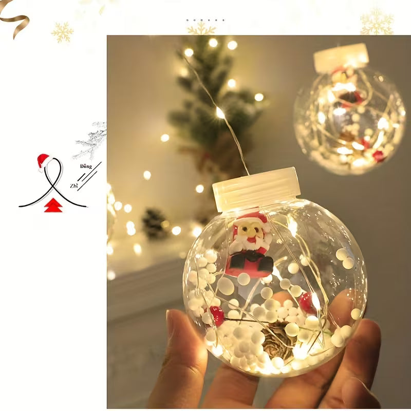 LED Christmas Curtain Lights with Wishing Ball & Snowman Tree Hanging Decorations - -Powered Indoor/Outdoor Holiday Lights with Push Button Control, Door, Or Tabletop Display - Durable Plastic & Copper Wire Design For Christmas, Halloween