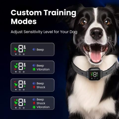 Anti-Bark Dog Collar, Smart Bark Control with 4 Modes, 8 Sensitivity Levels, Rechargeable for Dogs (Black)