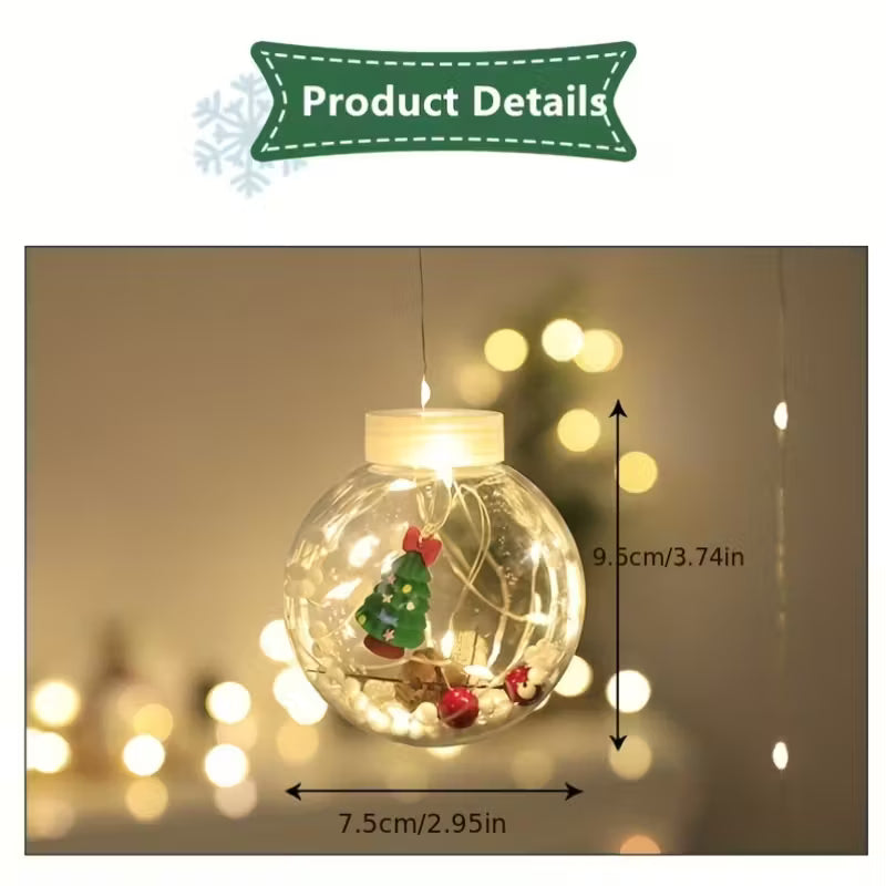 LED Christmas Curtain Lights with Wishing Ball & Snowman Tree Hanging Decorations - -Powered Indoor/Outdoor Holiday Lights with Push Button Control, Door, Or Tabletop Display - Durable Plastic & Copper Wire Design For Christmas, Halloween