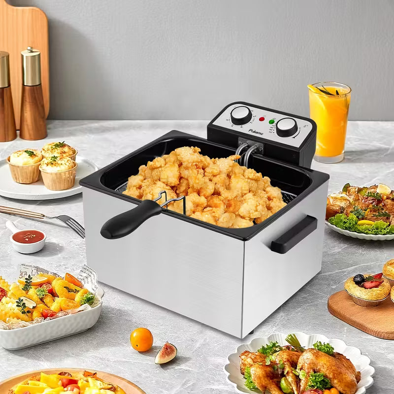 SUSTEAS Deep Fryer for Home Use, Large Capacity Oil Fryer with 5 Sizes, Adjustable Temperature Control, Easy-to-Clean Pot, Made Of Stainless Steel, Local Warehouse, Compact And Durable Design, Stylish Cooking Appliance & Essential Kitchen Tool.
