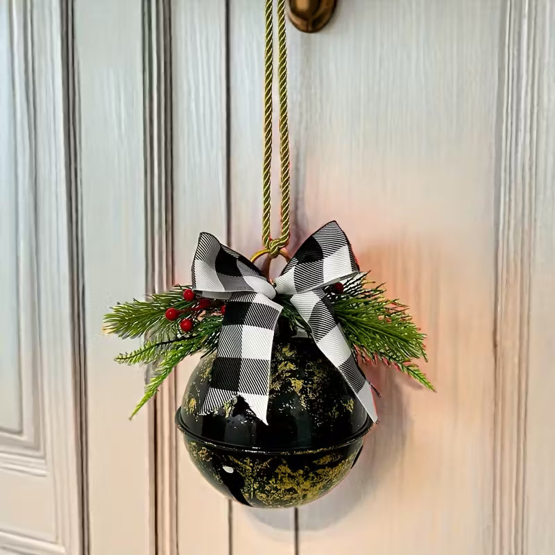 1pc Christmas Bell with Bow and Grass Door Hanger, Holiday Bell Decoration