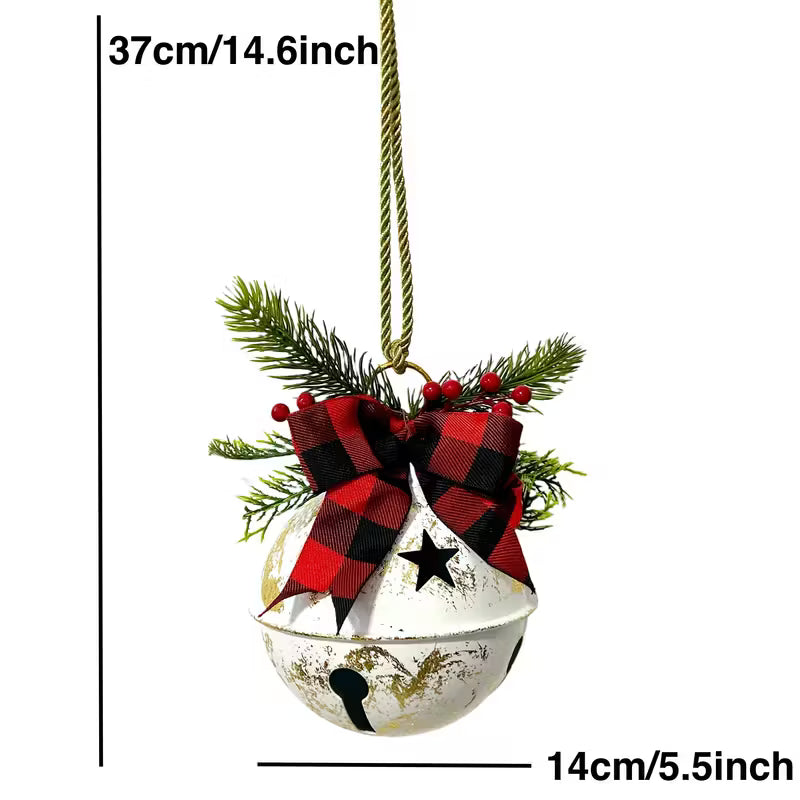 1pc Christmas Bell with Bow and Grass Door Hanger, Holiday Bell Decoration