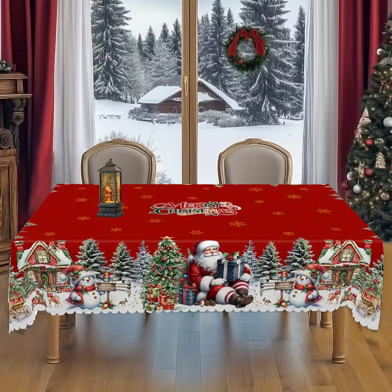 4 Sizes Available, Christmas and New Year Tablecloths, Santa Claus, snowman, and Christmas tree patterned Tablecloth, Christmas party tablecloth, Circular and rectangular tablecloths, Kitchen Accessories, Christmas Gift.