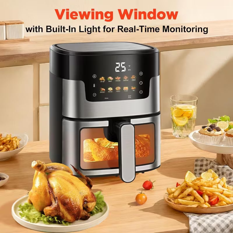 Air Fryers, Pro 10-in-1 with Large Capacity Basket, 95% Less Oil, Match Cook & Smart Finish to Roast, Broil& More for Quick, Easy Meals, Stainless Steel