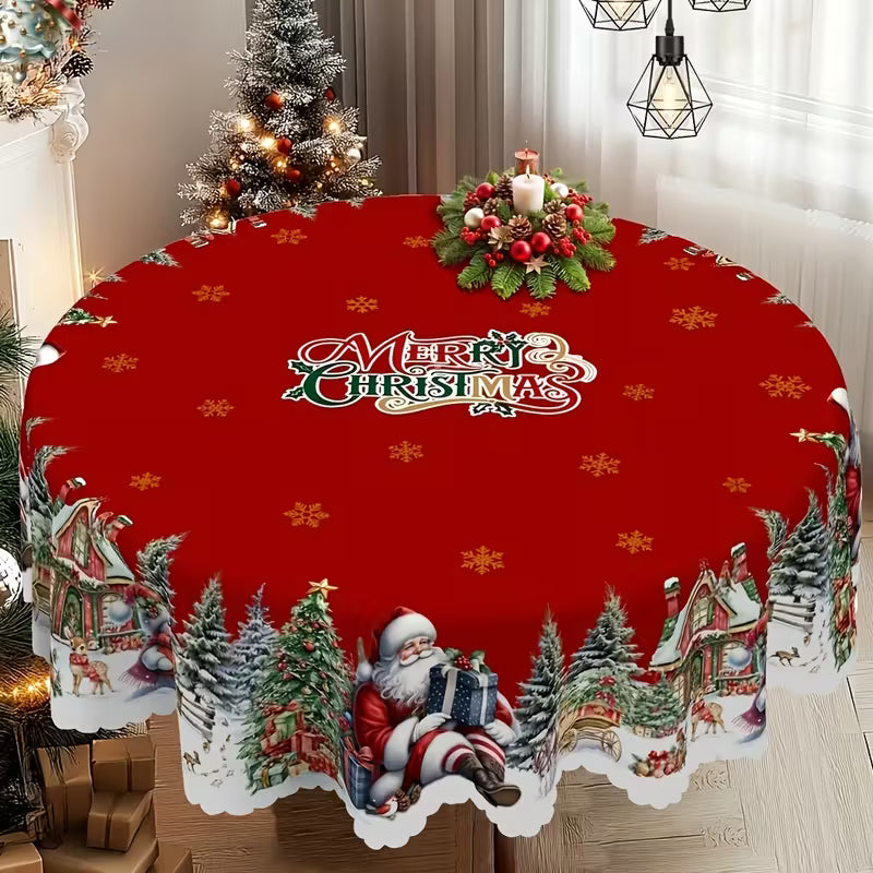 4 Sizes Available, Christmas and New Year Tablecloths, Santa Claus, snowman, and Christmas tree patterned Tablecloth, Christmas party tablecloth, Circular and rectangular tablecloths, Kitchen Accessories, Christmas Gift.