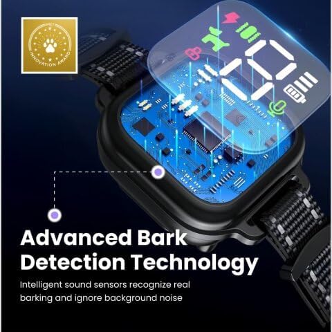 Anti-Bark Dog Collar, Smart Bark Control with 4 Modes, 8 Sensitivity Levels, Rechargeable for Dogs (Black)