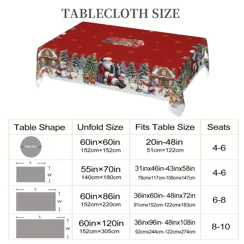 4 Sizes Available, Christmas and New Year Tablecloths, Santa Claus, snowman, and Christmas tree patterned Tablecloth, Christmas party tablecloth, Circular and rectangular tablecloths, Kitchen Accessories, Christmas Gift.