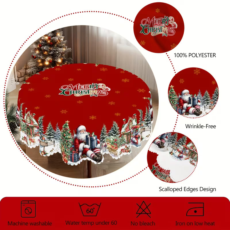 4 Sizes Available, Christmas and New Year Tablecloths, Santa Claus, snowman, and Christmas tree patterned Tablecloth, Christmas party tablecloth, Circular and rectangular tablecloths, Kitchen Accessories, Christmas Gift.