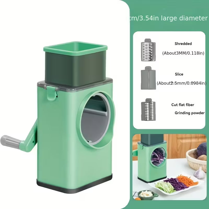 Very Beautiful Large Mouth Hand Crank Rolling Cutter for Home Use, 3 Configurations. Quick, Easy and Time-Saving Fruit & Vegetable Slicer/Shredder with Beef Tenderizer Function