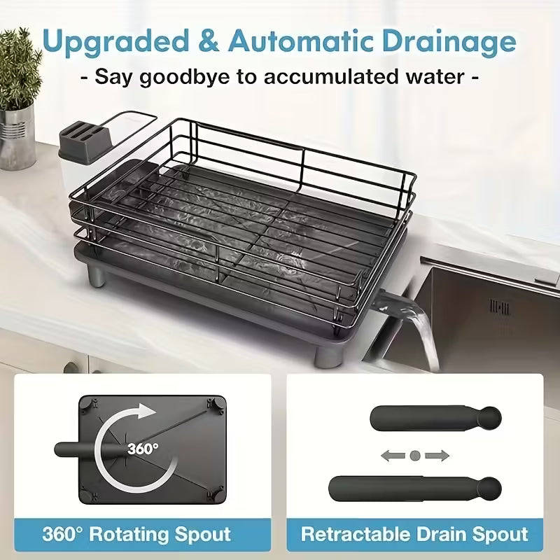 Double-layer Carbon Steel Large Dish Rack with Cutlery, Cup Holder And Drain Board, Space-saving And Durable And Rust-resistant, Suitable for Large Family Gatherings Such As Christmas, Halloween And Black Friday, The First Choice for Gifts