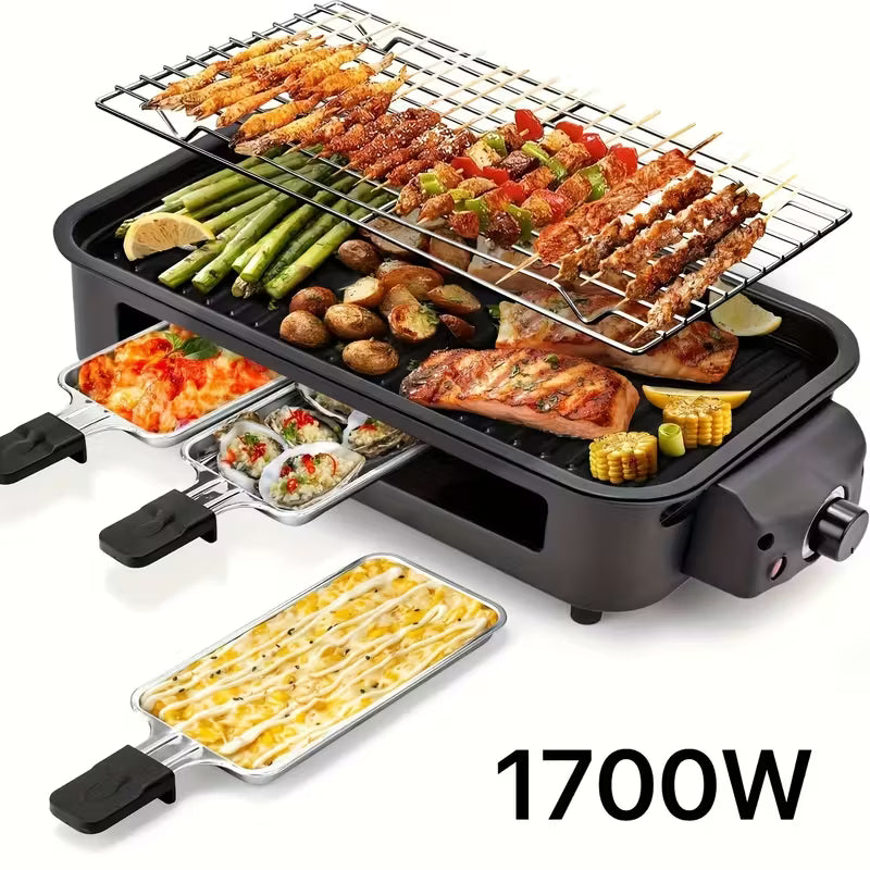 Smokeless Electric Grill | Indoor Grill with Removable Non-Stick Plate, 1700W, Portable BBQ Grill, Electric Griddle, Stainless Steel, Dishwasher Safe, Ideal for Cooking and Gifts, Perfect for Christmas