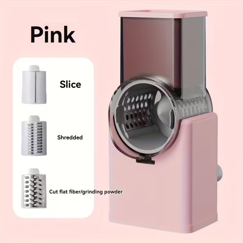 Very Beautiful Large Mouth Hand Crank Rolling Cutter for Home Use, 3 Configurations. Quick, Easy and Time-Saving Fruit & Vegetable Slicer/Shredder with Beef Tenderizer Function