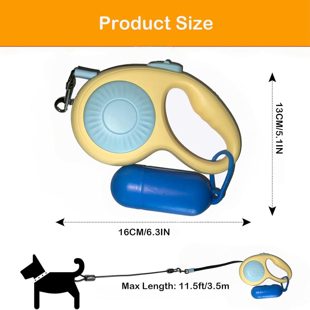 Double Dog Leash for Walking 2 Small Dogs (Up to 33 Lbs Each), Dual Retractable 9.8ft Extendable Strong Nylon Tape Pet Leash with Poop Bags, One-Handed Brake, Pause, Lock (Black)