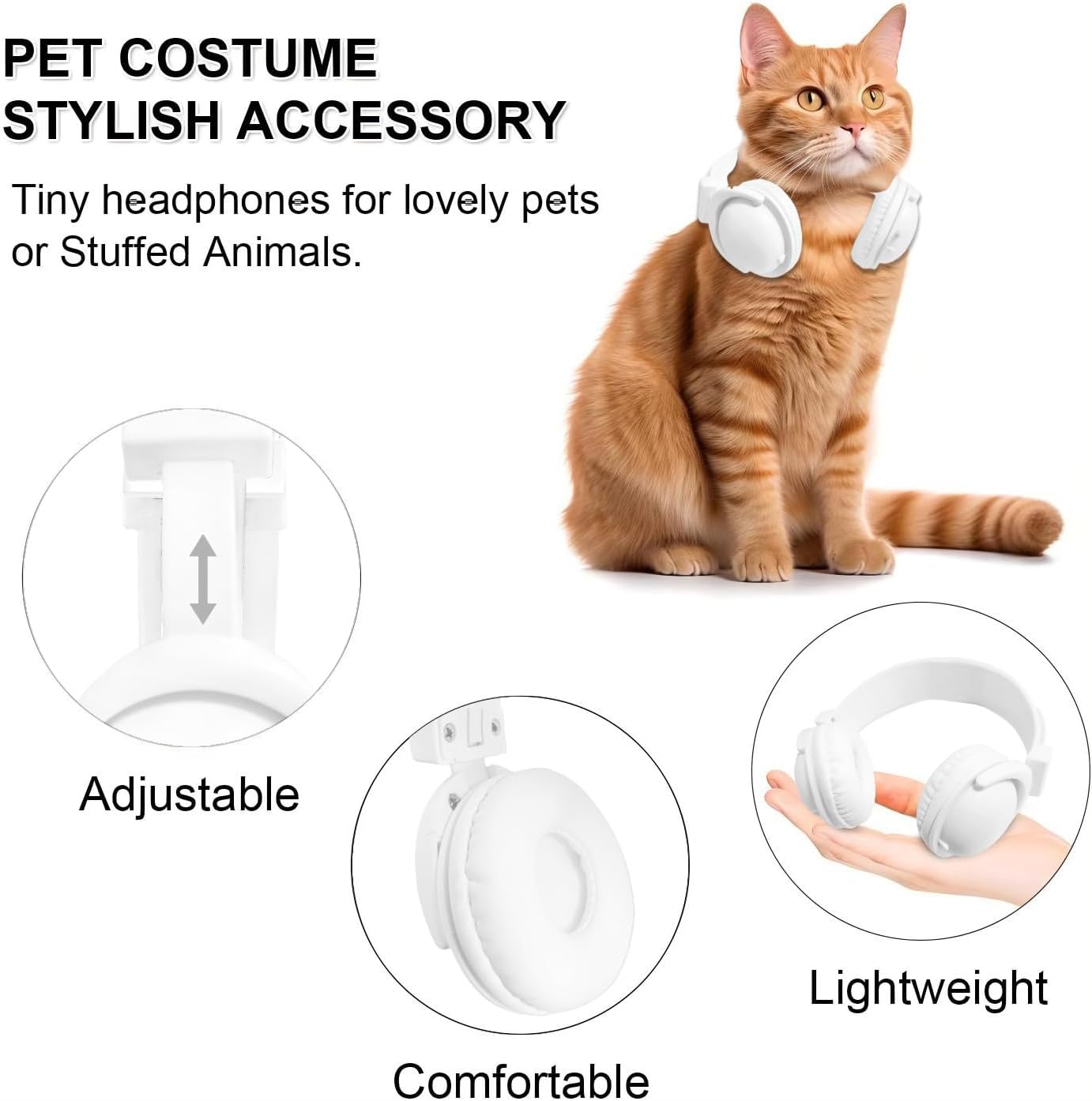 Pet Headphones for Small Dogs & Cats-Adjustable Headband Costume Accessories for Stuffed Animals Dress Up-Cute Party Favors, Cosplay Props, Photo Shoot Supplies-Black&Pink