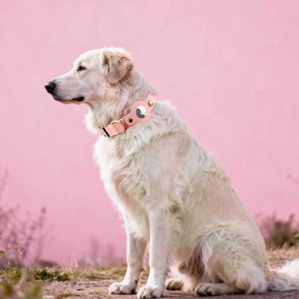 AirTag Dog Collar for Small Dogs Puppy - Soft Leather Dog Collar with Apple AirTag Holder and Metal Buckle - Smart Tracker GPS Apple Air Tag Pet Collars (Red, S)