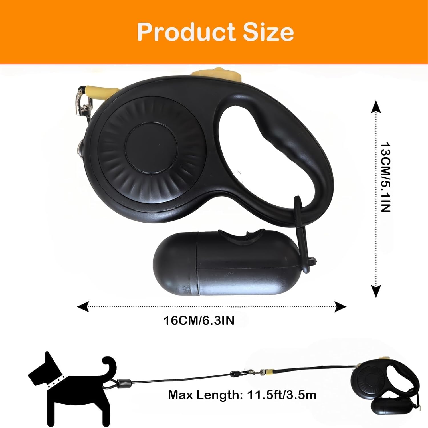 Double Dog Leash for Walking 2 Small Dogs (Up to 33 Lbs Each), Dual Retractable 9.8ft Extendable Strong Nylon Tape Pet Leash with Poop Bags, One-Handed Brake, Pause, Lock (Black)