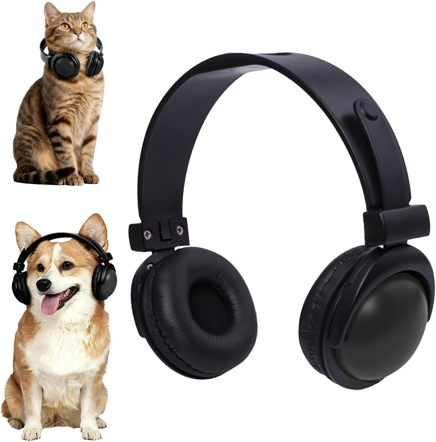 Pet Headphones for Small Dogs & Cats-Adjustable Headband Costume Accessories for Stuffed Animals Dress Up-Cute Party Favors, Cosplay Props, Photo Shoot Supplies-Black&Pink