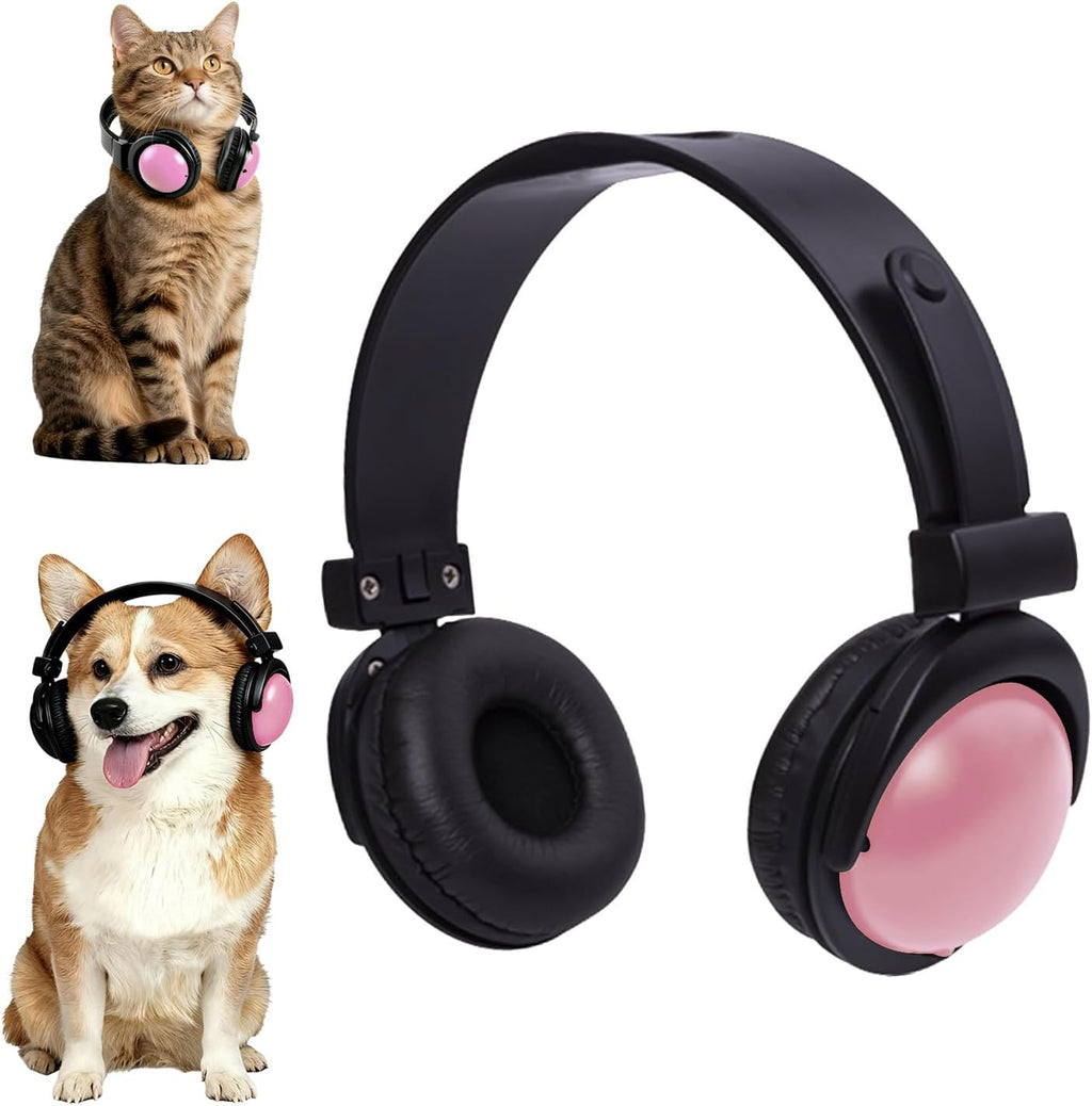 Pet Headphones for Small Dogs & Cats-Adjustable Headband Costume Accessories for Stuffed Animals Dress Up-Cute Party Favors, Cosplay Props, Photo Shoot Supplies-Black&Pink