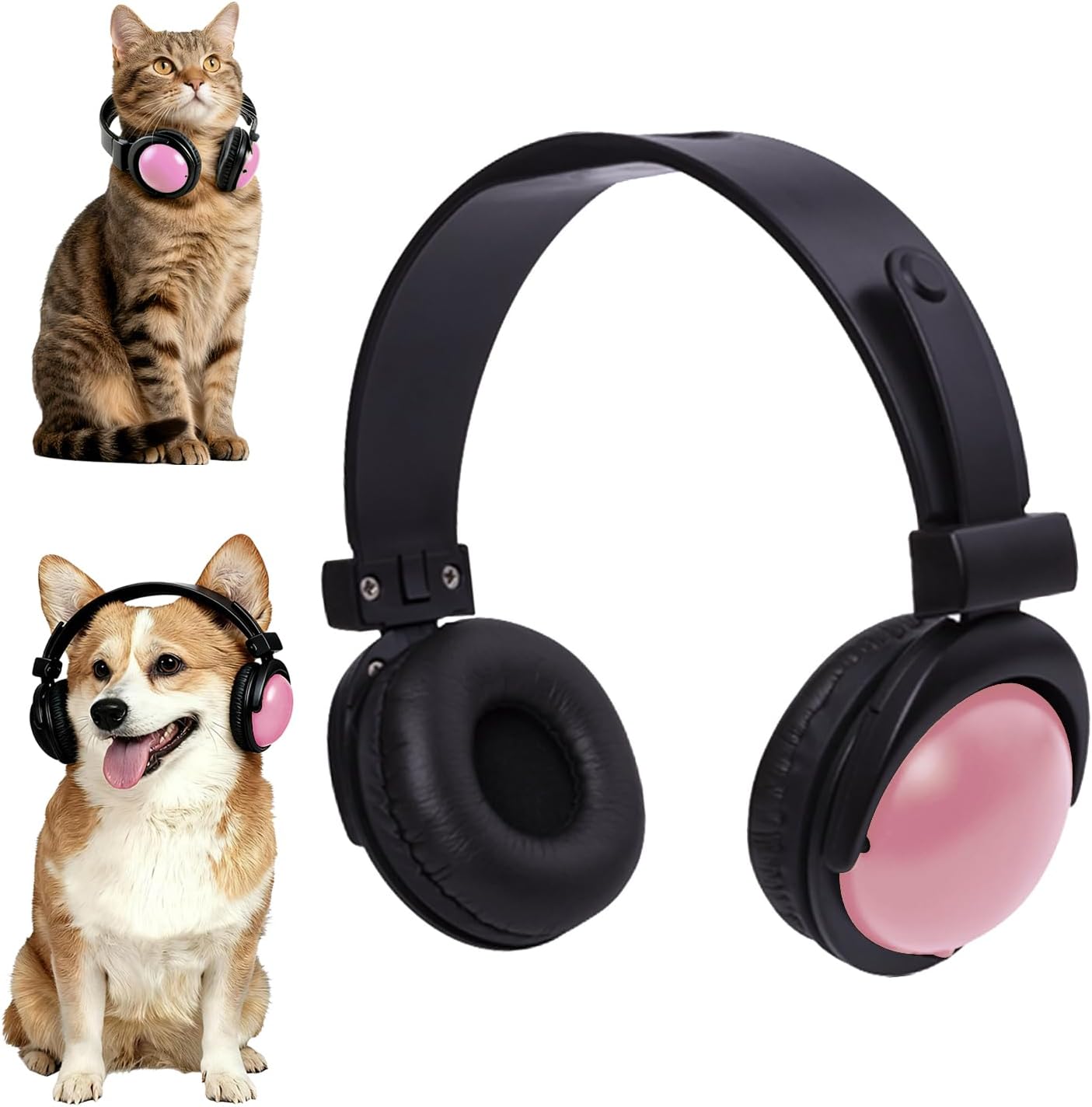 Pet Headphones for Small Dogs & Cats-Adjustable Headband Costume Accessories for Stuffed Animals Dress Up-Cute Party Favors, Cosplay Props, Photo Shoot Supplies-Black&Pink