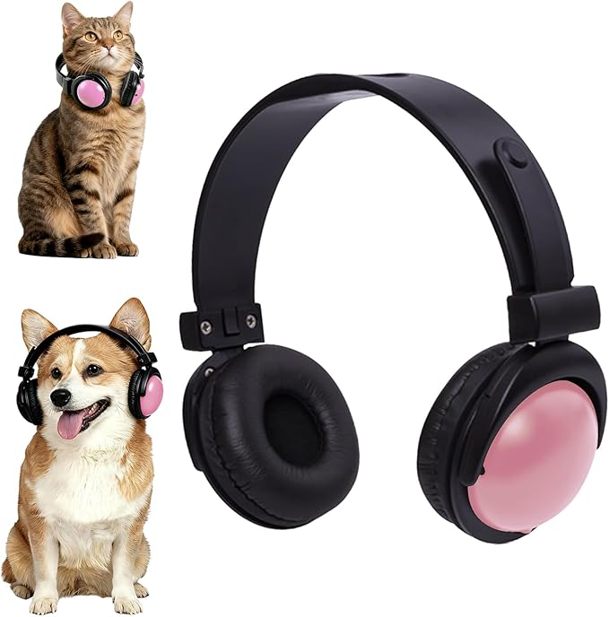 Pet Headphones for Small Dogs & Cats-Adjustable Headband Costume Accessories for Stuffed Animals Dress Up-Cute Party Favors, Cosplay Props, Photo Shoot Supplies-Black&Pink
