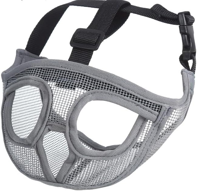 Short Snout Dog Muzzle, French Bulldog Muzzle with Soft Mesh Adjustable Anti Bitting Chewing Barking for Medium Large Breeds Pug/Shih Tzu/Boston Terrier Grey L-3
