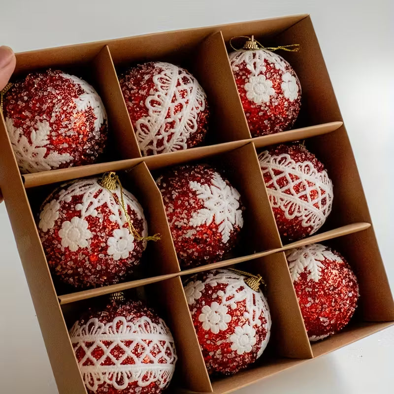 9pcs Luxury Red Snowflake Christmas Ornaments - Elegant Hanging Balls with Sparkling Accents, Durable Plastic Holiday Decor for Christmas, New Year, Birthdays - Perfect Gift for Home & Party Decoration, Christmas Decorations, Festive Ornamentation