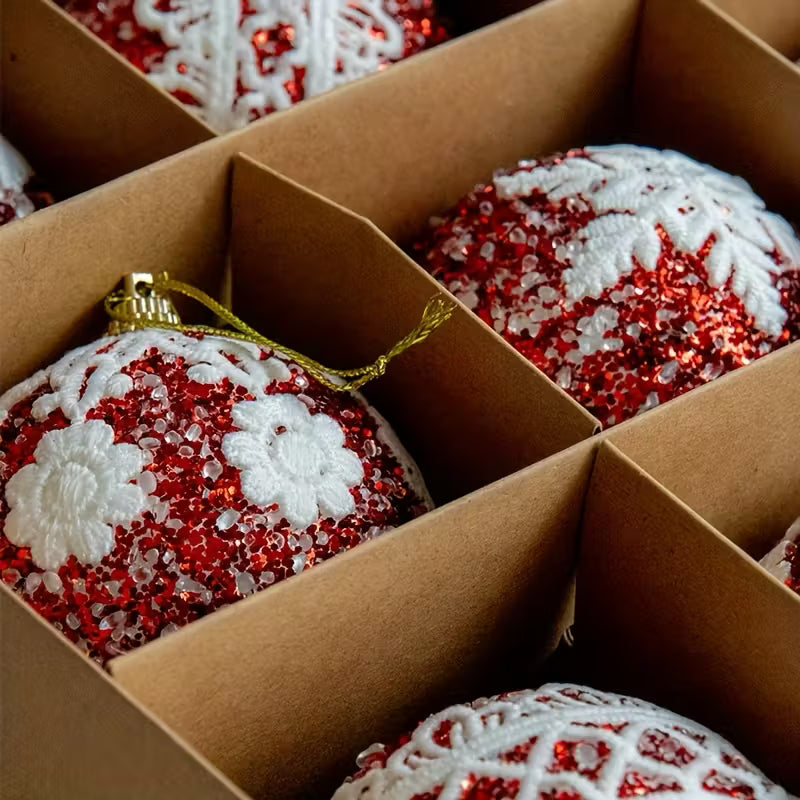 9pcs Luxury Red Snowflake Christmas Ornaments - Elegant Hanging Balls with Sparkling Accents, Durable Plastic Holiday Decor for Christmas, New Year, Birthdays - Perfect Gift for Home & Party Decoration, Christmas Decorations, Festive Ornamentation