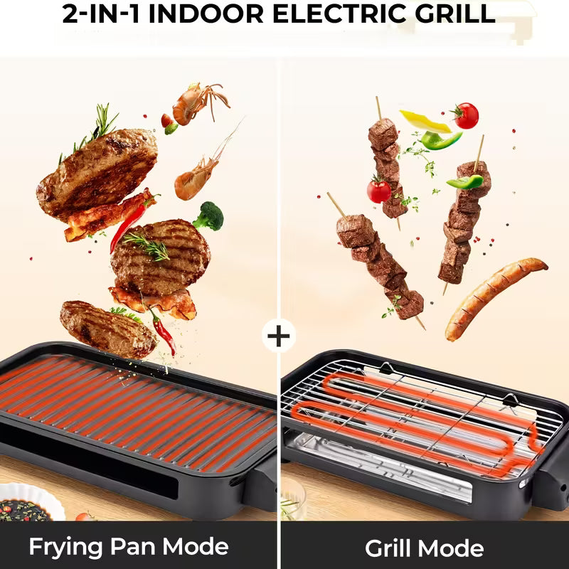 Smokeless Electric Grill | Indoor Grill with Removable Non-Stick Plate, 1700W, Portable BBQ Grill, Electric Griddle, Stainless Steel, Dishwasher Safe, Ideal for Cooking and Gifts, Perfect for Christmas