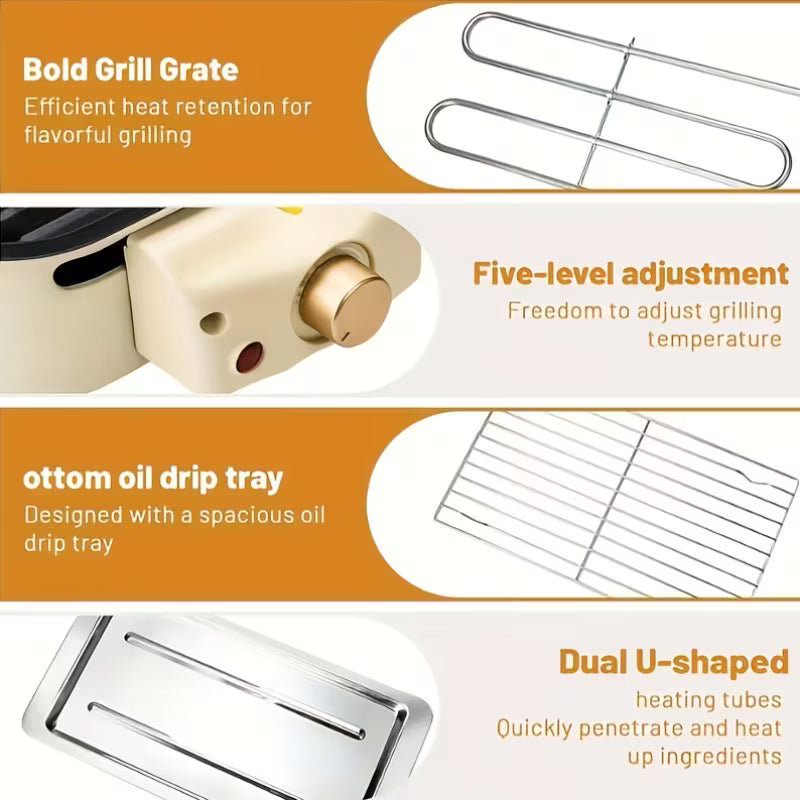 Smokeless Electric Grill | Indoor Grill with Removable Non-Stick Plate, 1700W, Portable BBQ Grill, Electric Griddle, Stainless Steel, Dishwasher Safe, Ideal for Cooking and Gifts, Perfect for Christmas