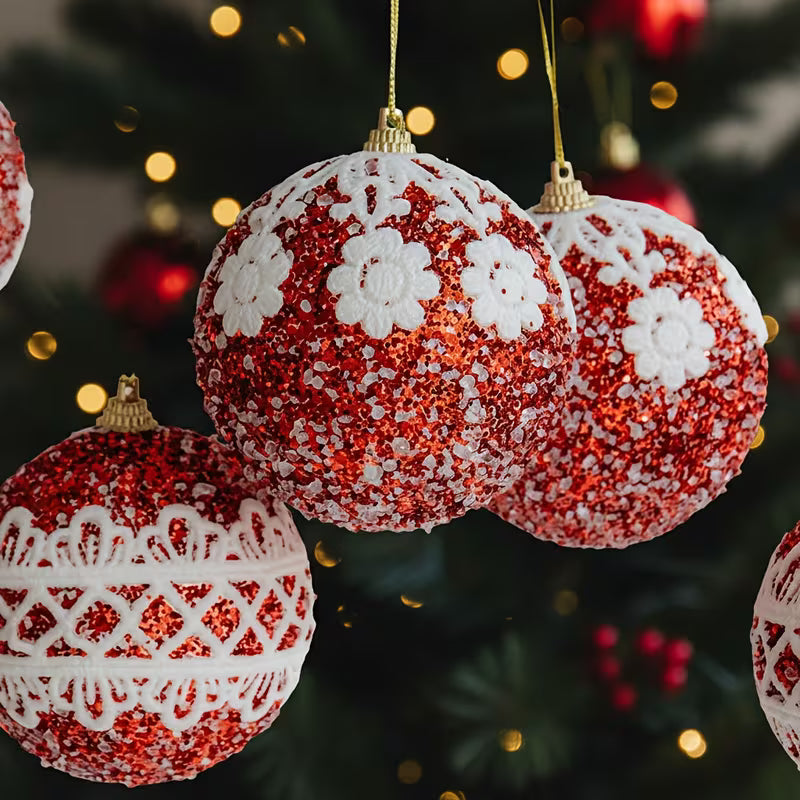 9pcs Luxury Red Snowflake Christmas Ornaments - Elegant Hanging Balls with Sparkling Accents, Durable Plastic Holiday Decor for Christmas, New Year, Birthdays - Perfect Gift for Home & Party Decoration, Christmas Decorations, Festive Ornamentation