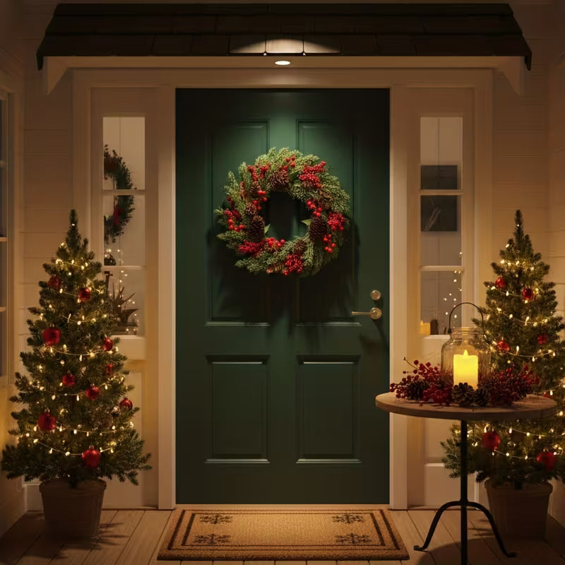 Handcrafted Christmas Wreath - Elegant Fall & Winter Door Hanging Decor with Golden Accents, Durable Plastic Faux Foliage Garland for Fireplace, Wall, Dining Table - No Needed, Easy to Hang, Perfect for Halloween