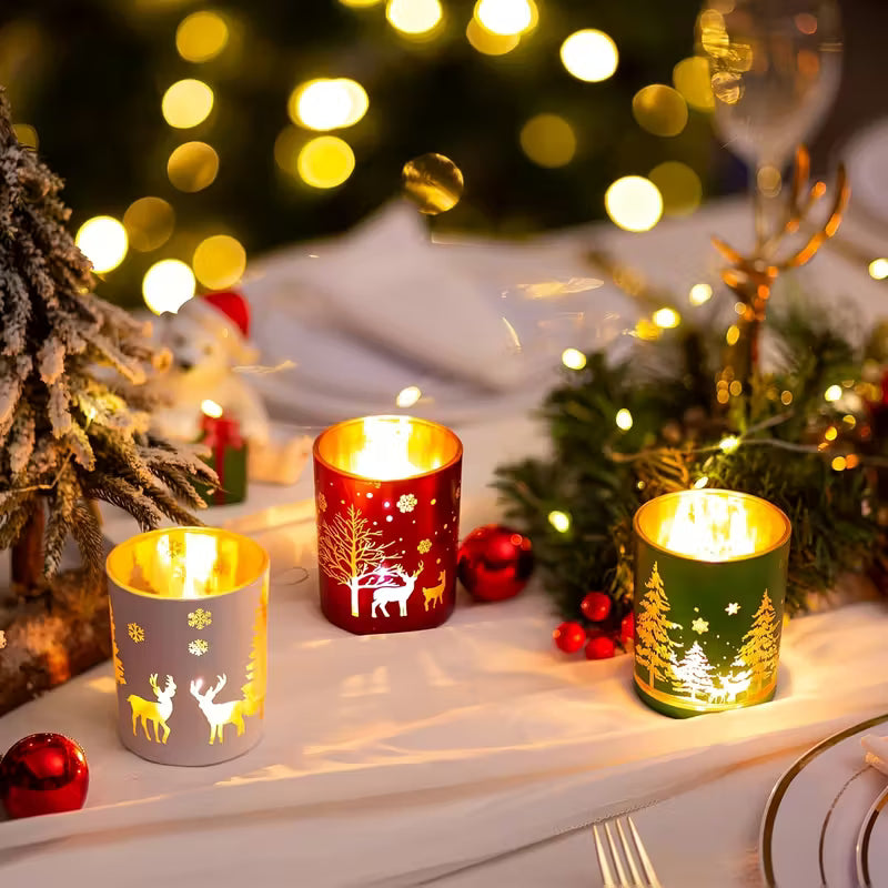 6pcs Classic Electroplated Engraved Translucent Vintage Candle Holders with Golden Accents - Perfect for Thanksgiving, Halloween, Christmas, Easter, Valentine'S Day Tabletop Decor, Candle Holder Decor