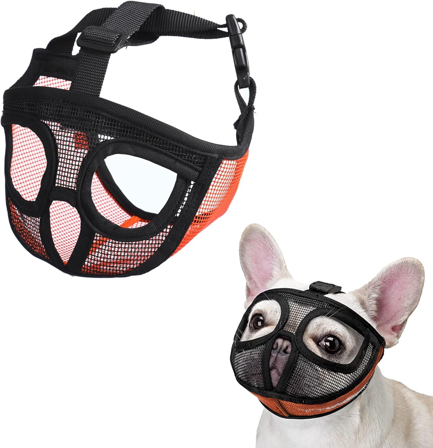 Short Snout Dog Muzzle, French Bulldog Muzzle with Soft Mesh Adjustable Anti Bitting Chewing Barking for Medium Large Breeds Pug/Shih Tzu/Boston Terrier Grey L-3