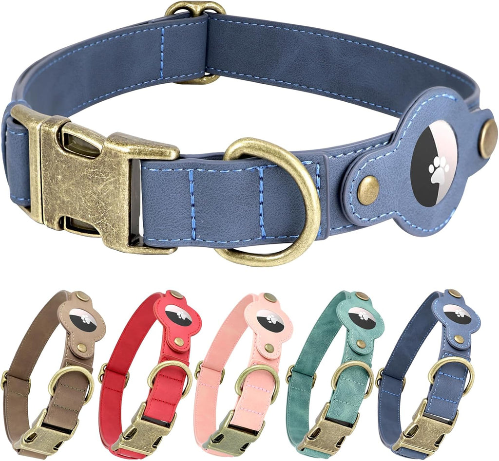AirTag Dog Collar for Small Dogs Puppy - Soft Leather Dog Collar with Apple AirTag Holder and Metal Buckle - Smart Tracker GPS Apple Air Tag Pet Collars (Red, S)