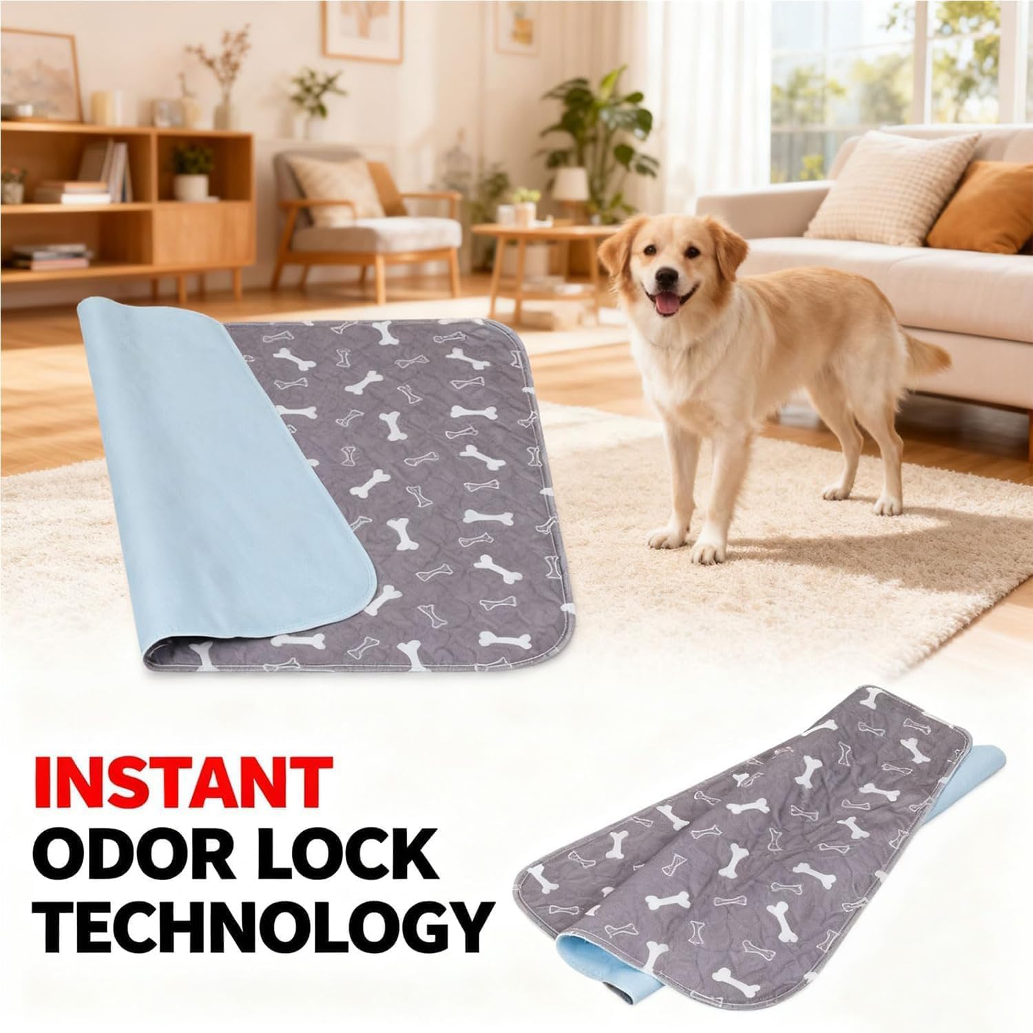 New Puppy Pads with Pheromones, Reusable Puppy Pads Washable for Dogs & Cats - Leak & Odor Proof, Non-Slip Base, Easy to Clean & Reusable (M: 27.6" × 31.5")