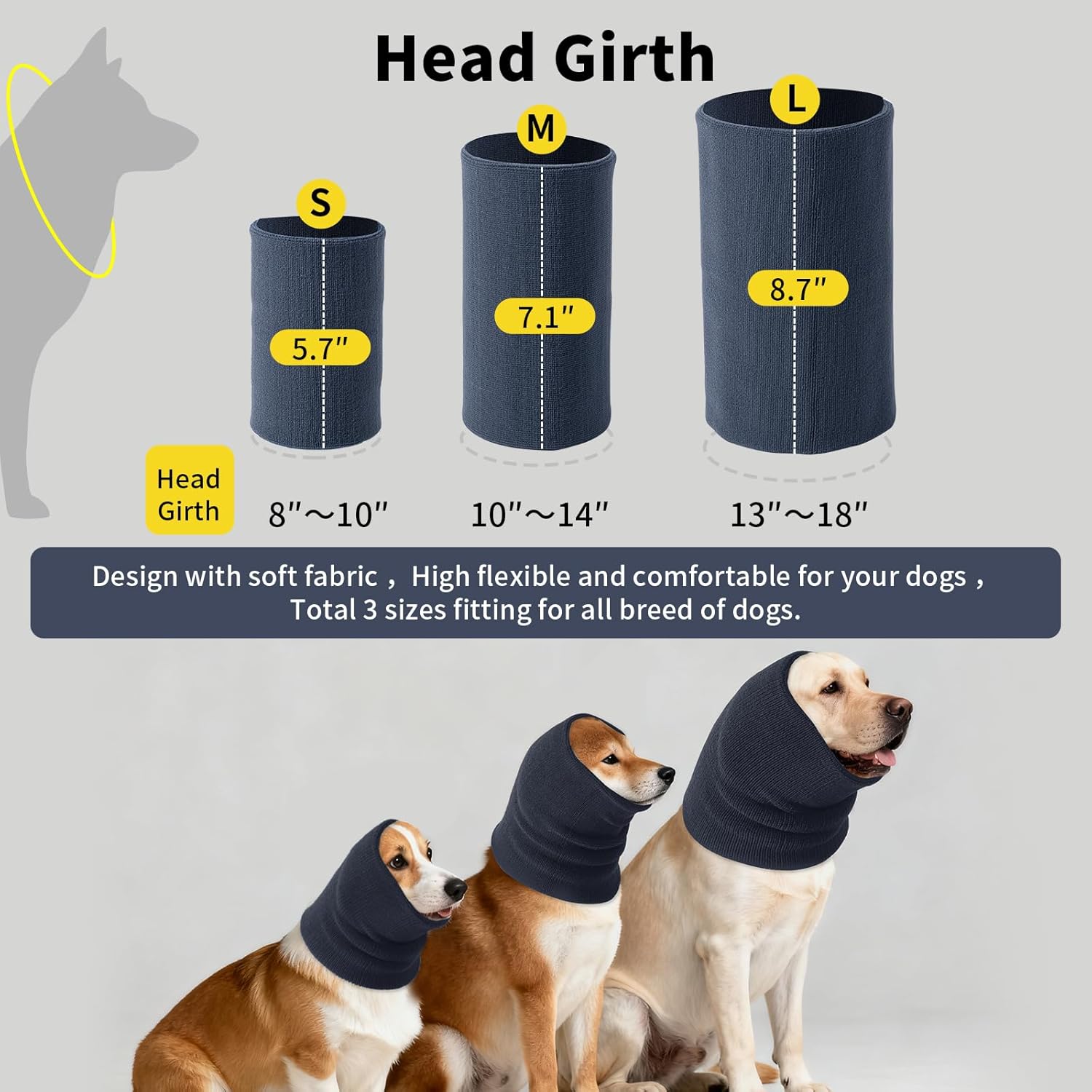 3Pack Dog Calming Hoodie for Small Medium Large Dogs High Elastic Pet Anxiety Relief Ear Wrap Cat Calming Collar Noise Reduce Protection for Fireworks,Thunder,Force Drying (Grey)